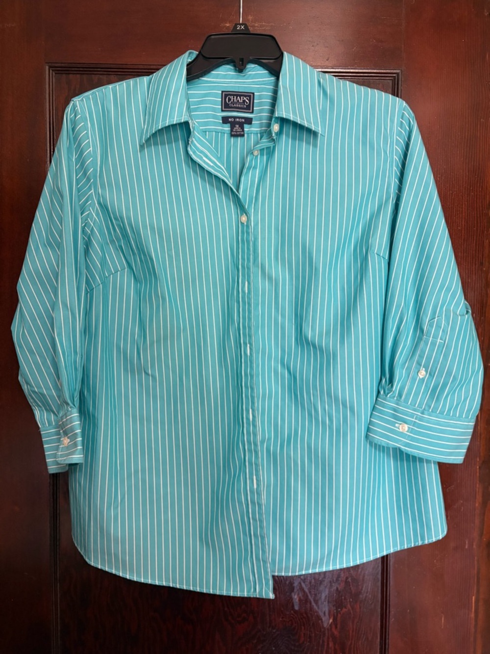 Chaps Turquoise & White Striped Button-Front Blouse